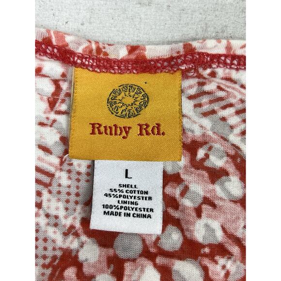 Ruby Rd Tank Lined Pullover Top Size L Orange and White Graphic Beaded Neckline - Picture 5 of 8